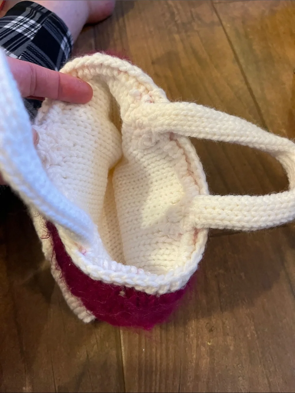 Cream and Fuchsia Knit Satchel Tote Bag